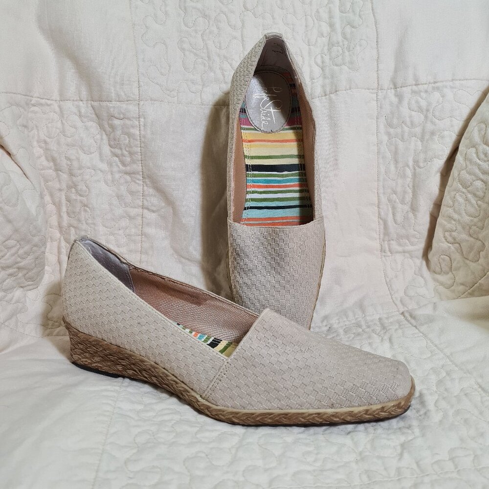 Life Stride "Jute" Beige Fabric Wedge Heel Shoes, 8 1/2 W